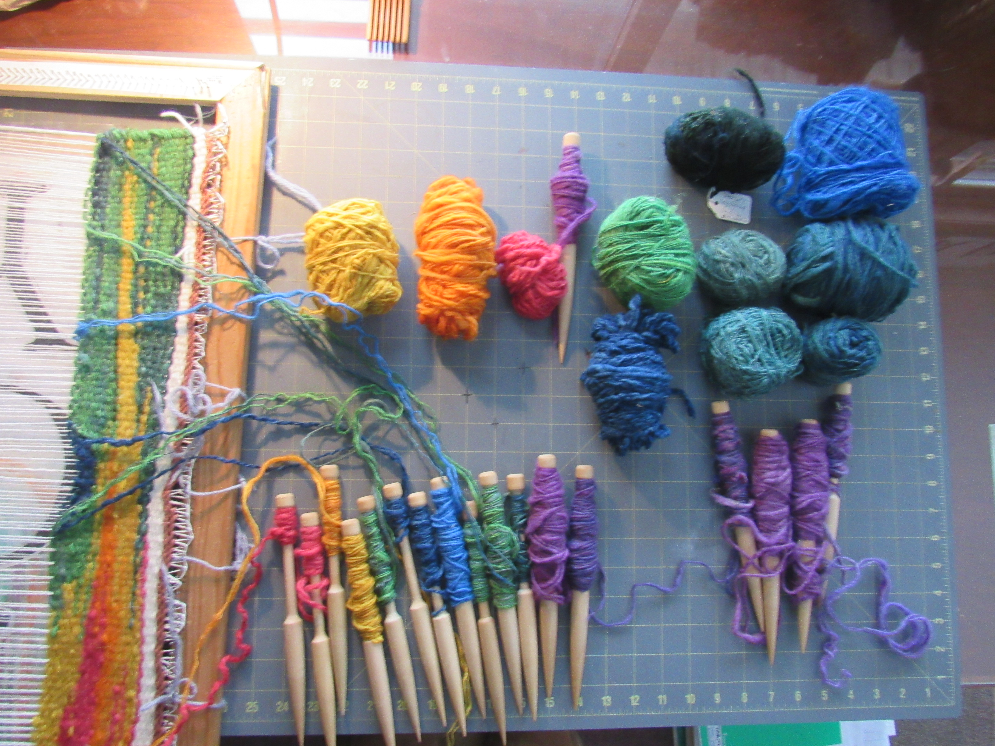 Palette of handspun and dyed wools for JOY 2